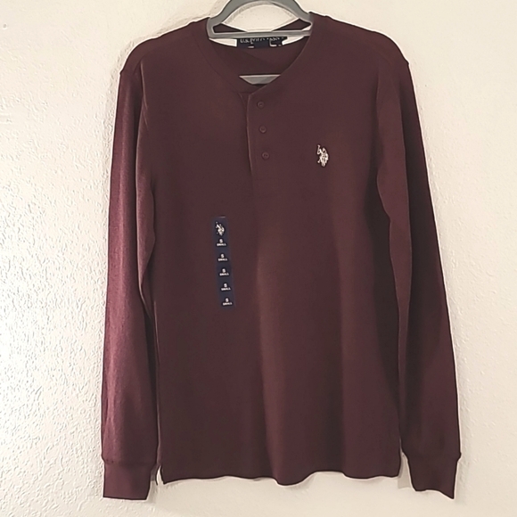 *NWT* U.S. POLO ASSN. Men's Dark Plum Long Sleeve Shirt w/White Logo, size Small - Picture 1 of 5